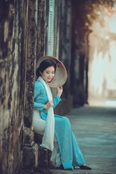 Áo dài xanh cổ điển áo dài xanh [ZIS8MB]