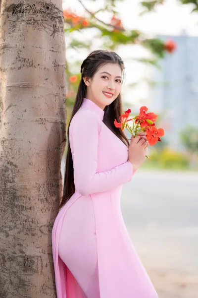 Áo dài hồng thuần Việt hoa [UUJKQE]