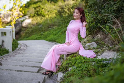 Áo dài hồng hiện đại [2PXTHQ]