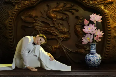 Áo dài trắng cổ kính thanh lịch [E2BQFV]