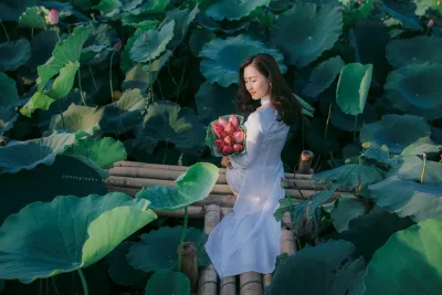 Người đẹp áo dài trắng cổ điển hoa sen [7BPBRR]
