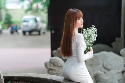 Quý phái áo dài trắng áo dài trắng [ZST44L]