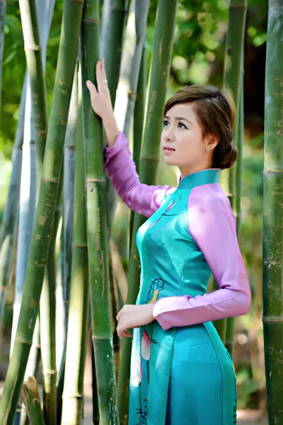 Áo dài xanh cổ điển áo dài xanh [QMALWT]