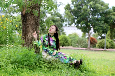 Áo dài họa tiết girl xinh hoài cổ [LPKSQG]