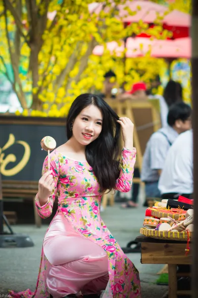 Áo dài hồng người đẹp phố ông đồ nổi bật [EBDY38]