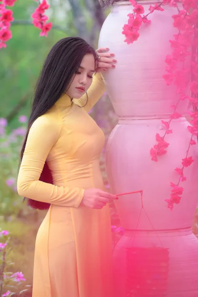 Cổ điển áo dài vàng áo dài vàng [OV2YD7]
