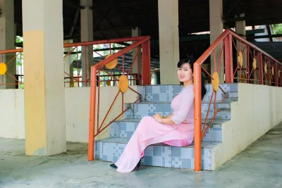 Áo dài hồng áo dài hồng cổ điển [V0BHBS]