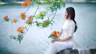 Áo dài trắng hoa phượng yêu kiều [PMCTFG]
