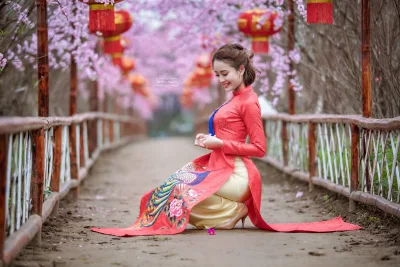 Hình nền áo dài đỏ đằm thắm đón tết [KIMPHH]