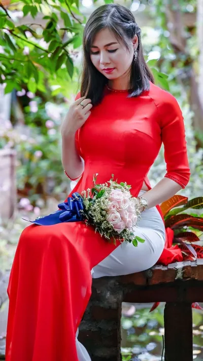 Áo dài đỏ thuần Việt [N2C81B]