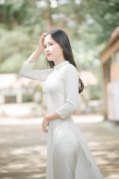 Thanh tao áo dài trắng áo dài trắng [HEOKPC]