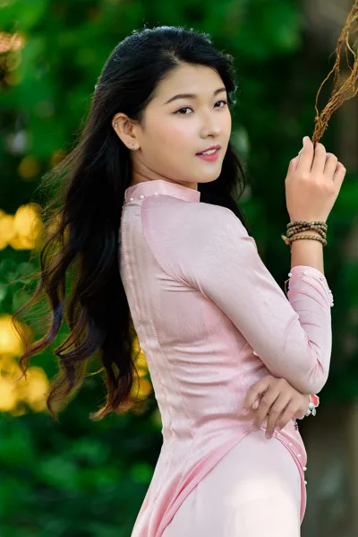 Áo dài hồng thướt tha góc ngang [LUP64A]