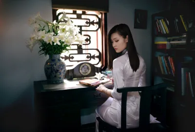 Áo dài trắng ấn tượng cổ kính [JXGEFH]