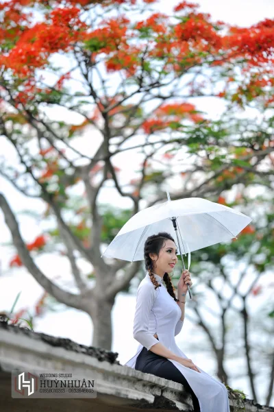 Áo dài trắng hoa phượng ấn tượng [QK70MV]