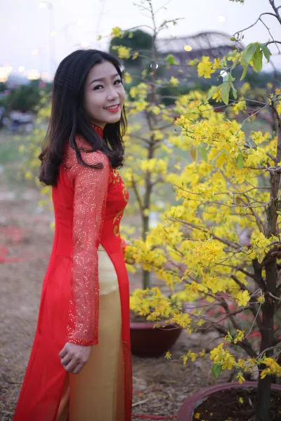 Áo dài đỏ tinh tế hoa [ASA49W]