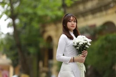 Áo dài trắng bộ sưu tập hoa thanh thoát [O07G18]