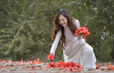 Áo dài trắng hoa ấn tượng [LMEXS7]