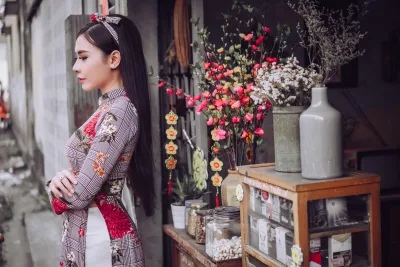 Áo dài họa tiết nền nã [V2TV5I]