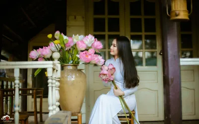 Áo dài trắng thanh xuân hoa sen [DJFSNA]