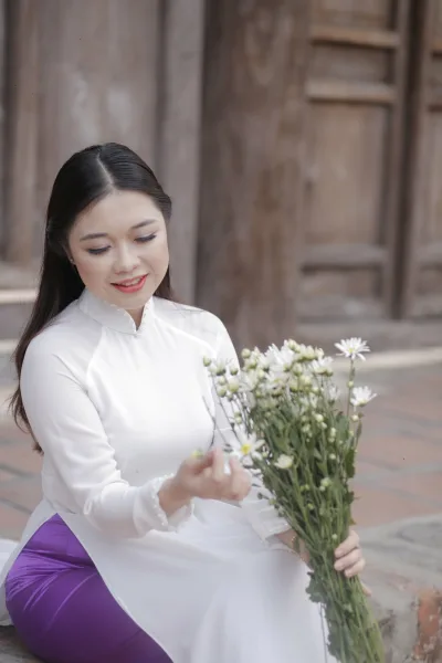 Hoài cổ áo dài trắng hoa [QP2D1Q]