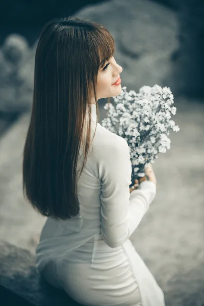 Tà áo dài áo dài trắng thanh lịch lễ chùa [OVZGS0]