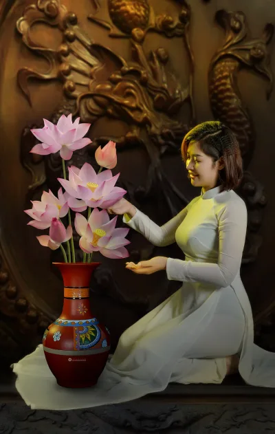 Áo dài trắng tà áo dài hoa cổ điển [XCHPLV]