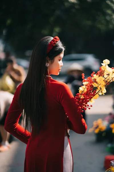Áo dài đỏ hoa sang trọng [OCYEVV]